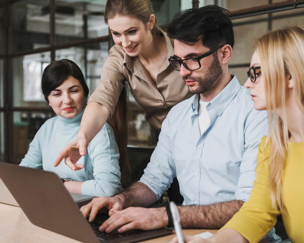 Business professionals analyzing financial reports